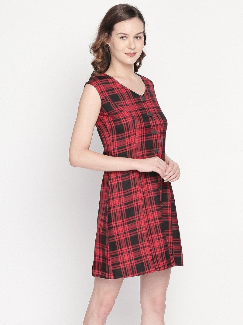 Red Checkered Button Down Dress