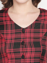 Red Checkered Button Down Dress