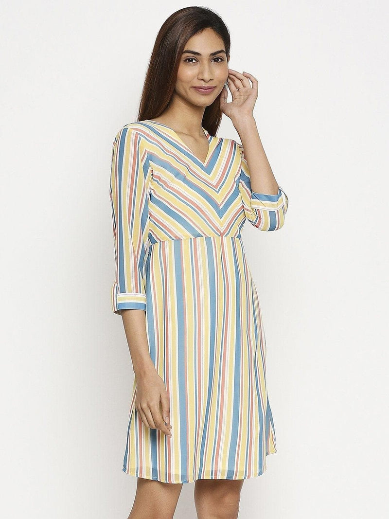 Multi Colour Stripe Crepe Dress