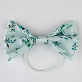 Aquatic Blue Floral Bow Hair Tie