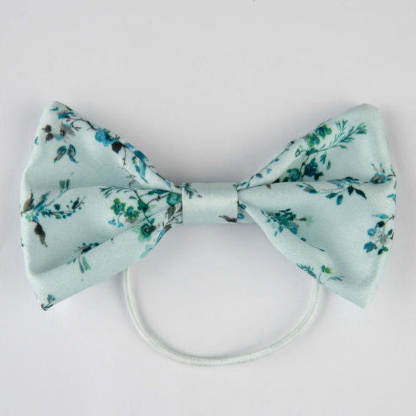 Aquatic Blue Floral Bow Hair Tie