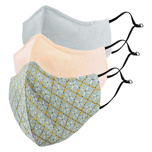Adults Cotton Aero Mask (Cloud Grey, Peach Sorbet, Gold Matrix Print)