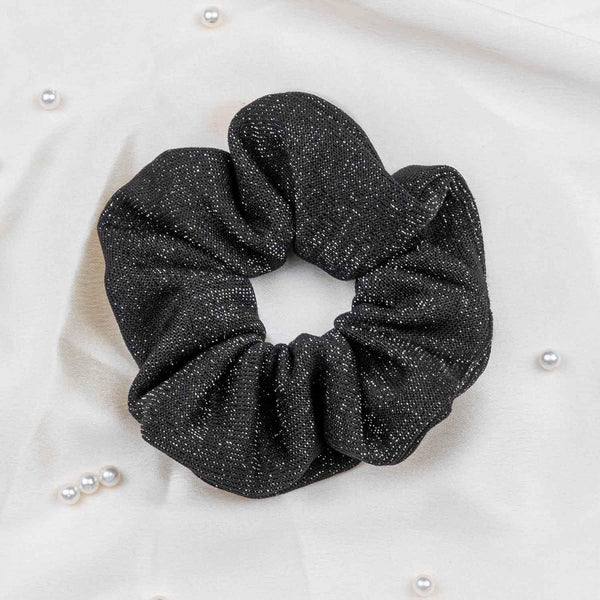Space Black Regular Crepe Knit Sparkle Scrunchie