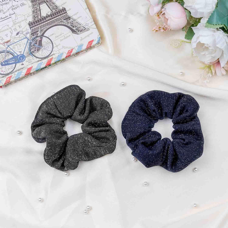 Regular Sparkle Crepe Knit Scrunchie (Black, Blue)