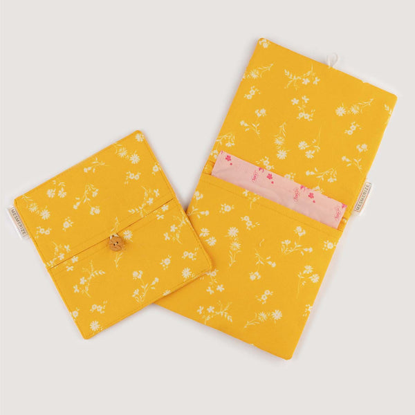 Yellow Floral Cloth Sanitary Pad Pouches (Pack of 2)