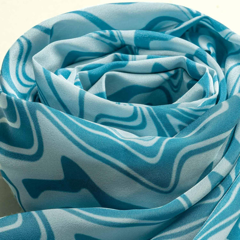 Blue Splash Silky Crepe Scarf