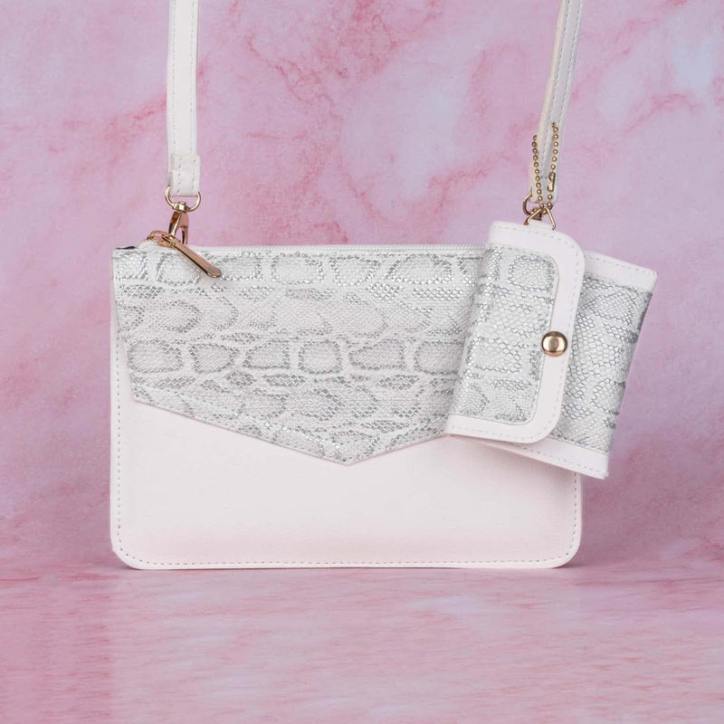 Dakota White Zippered Sling Bag (With Coin Pouch)