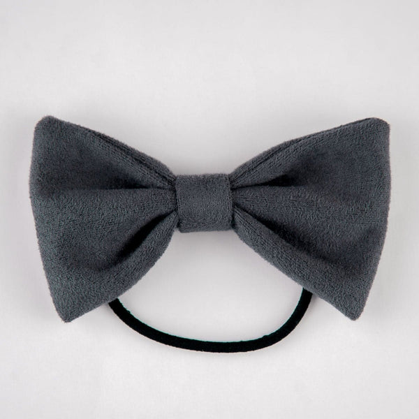 Frost Grey Suede Bow Hair Tie