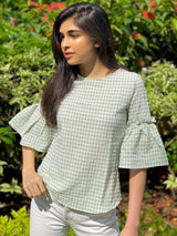 Light Green Cotton Top with Bell Sleeves