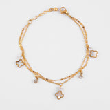 Gold mother of Pearl clover layered bracelet