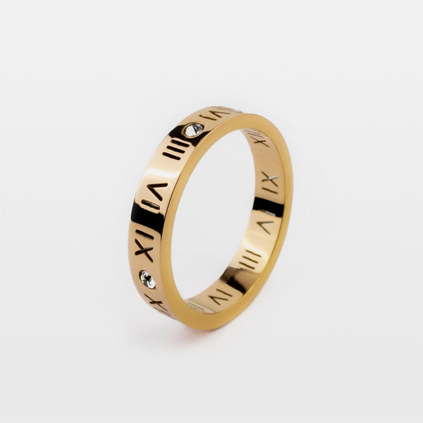 Gold Roman Numeral Stainless Steel Ring