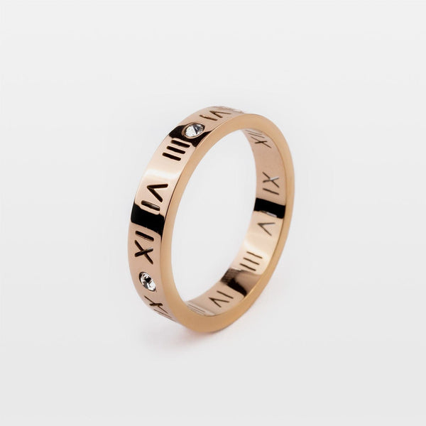 Rose Gold Roman Numeral Stainless Steel Ring