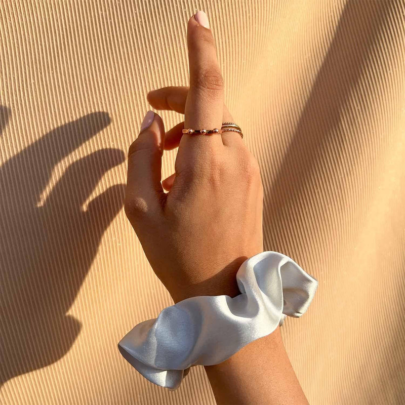 Silvery Pearl Regular Satin Scrunchie