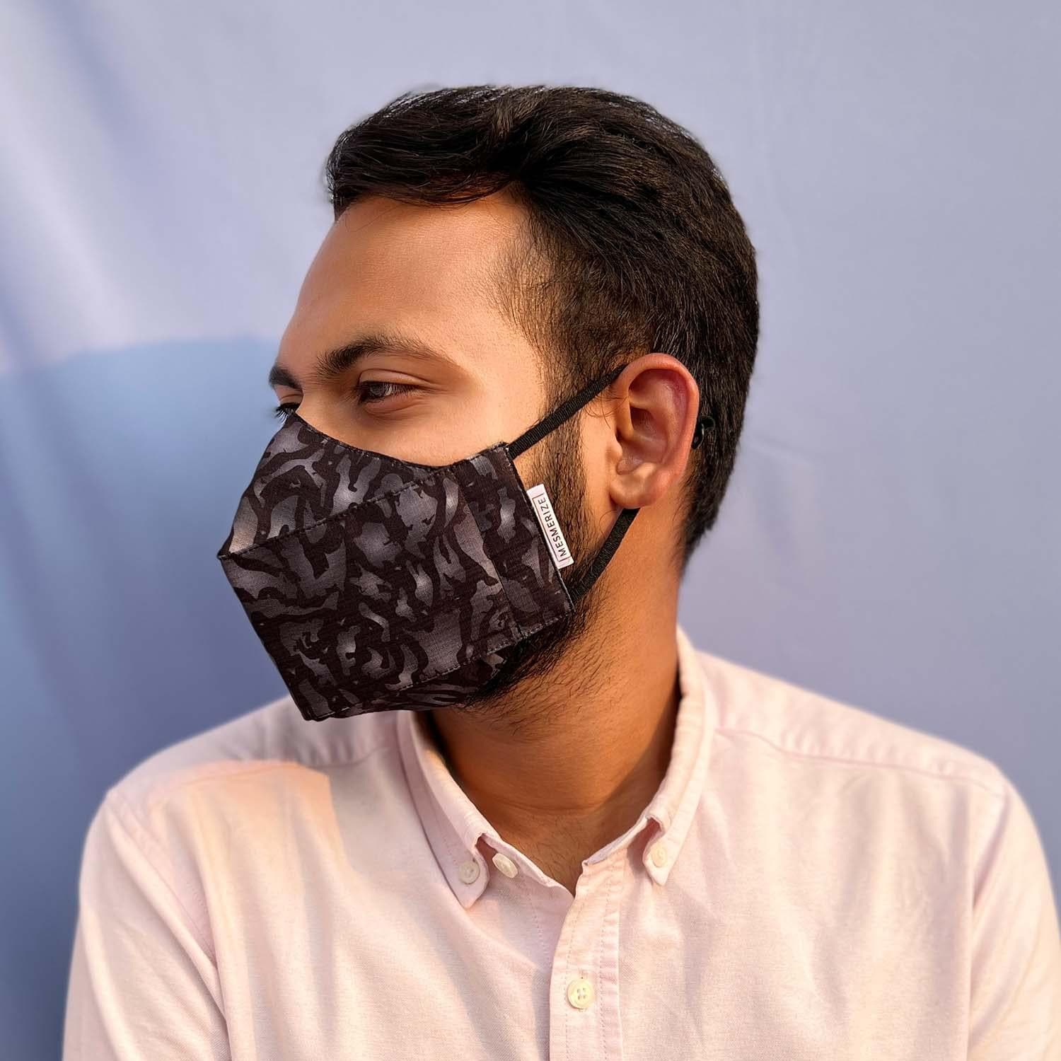 Black Camo Adults Linen Delta Mask