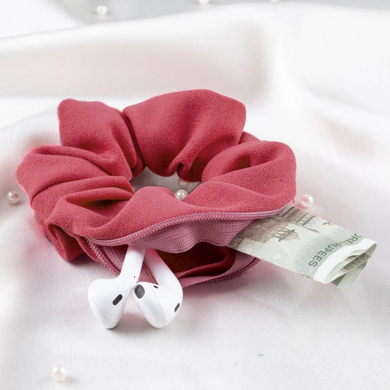 Lemonade Pink Secret Pocket Crepe Knit Scrunchie