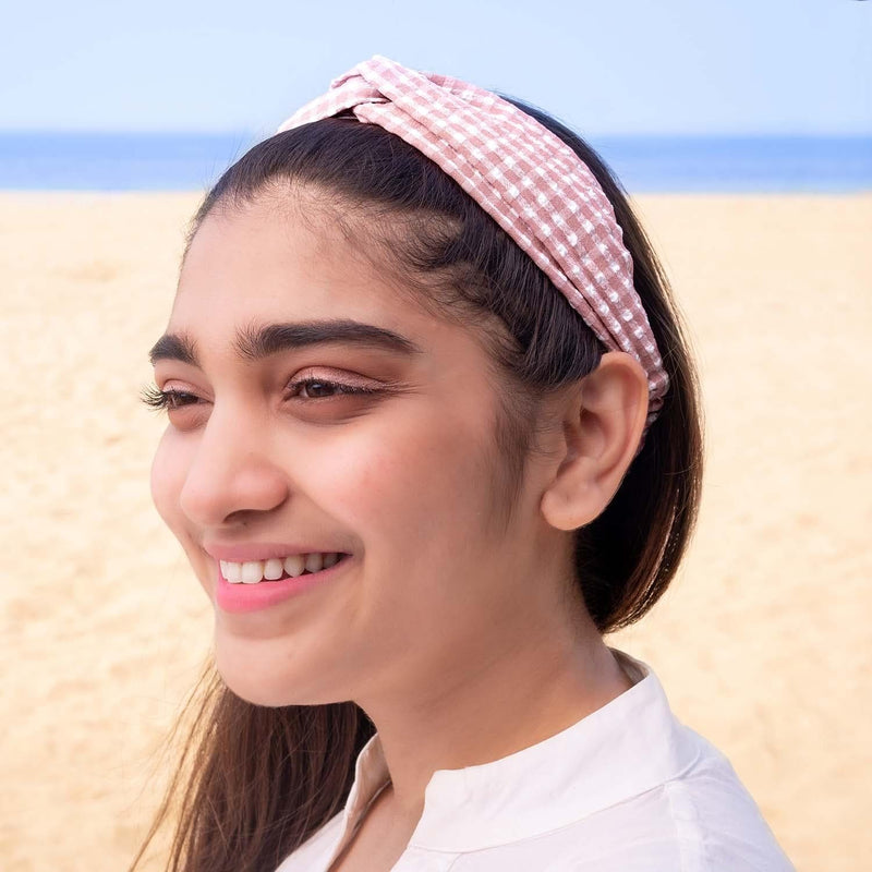 Pink Salt Elastic Gingham Hairband