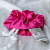 Hot Pink Secret Pocket Satin Scrunchie
