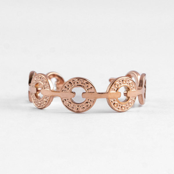 Rose gold linked adjustable ring