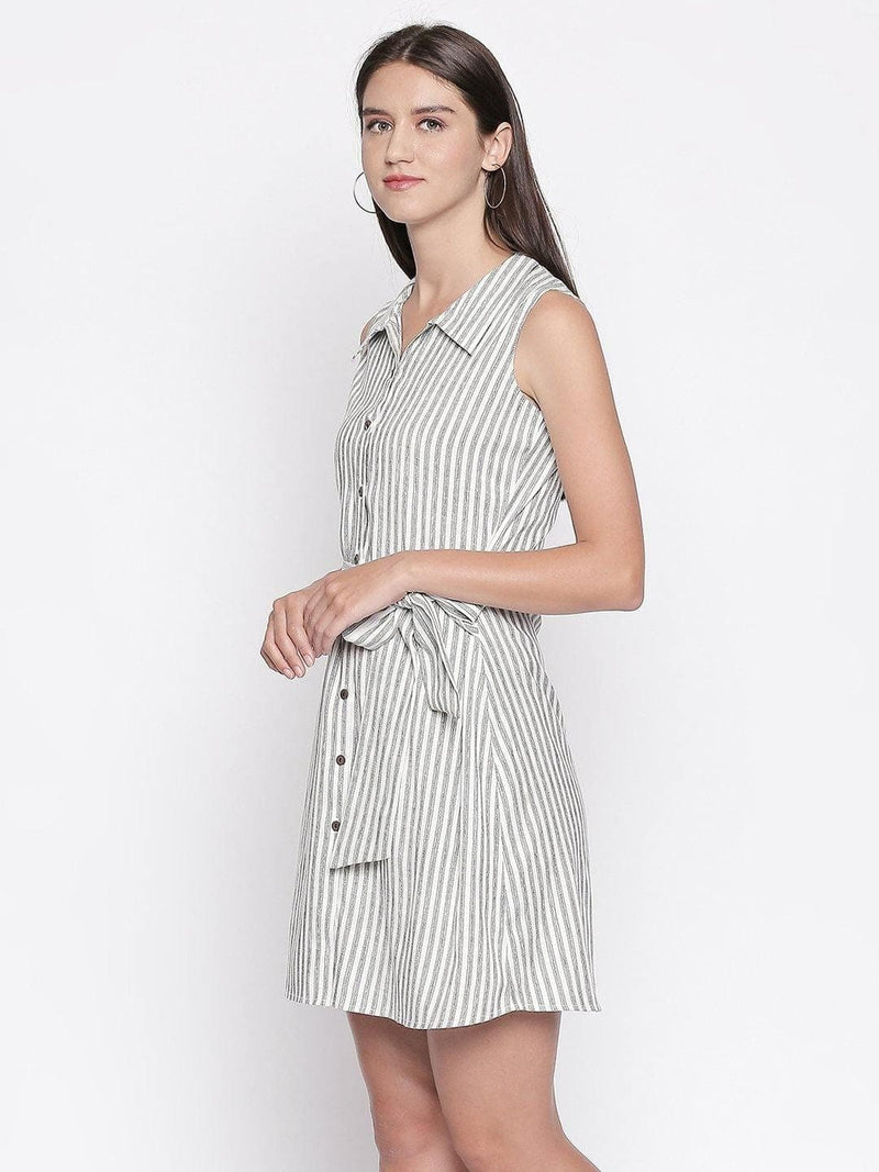 White Cotton Shirt Dress with Front Tie