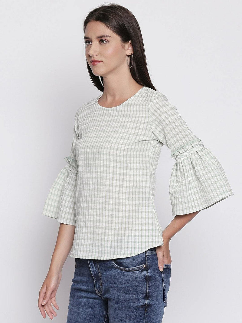 Light Green Cotton Top with Bell Sleeves