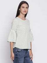 Light Green Cotton Top with Bell Sleeves