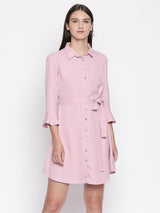 Purple Crepe Shirt Dress
