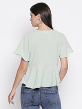 Light Green Art Cotton Peplum Top