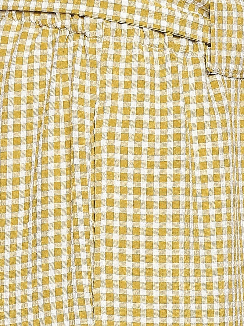 Yellow Crepe Checks Baggy Pants