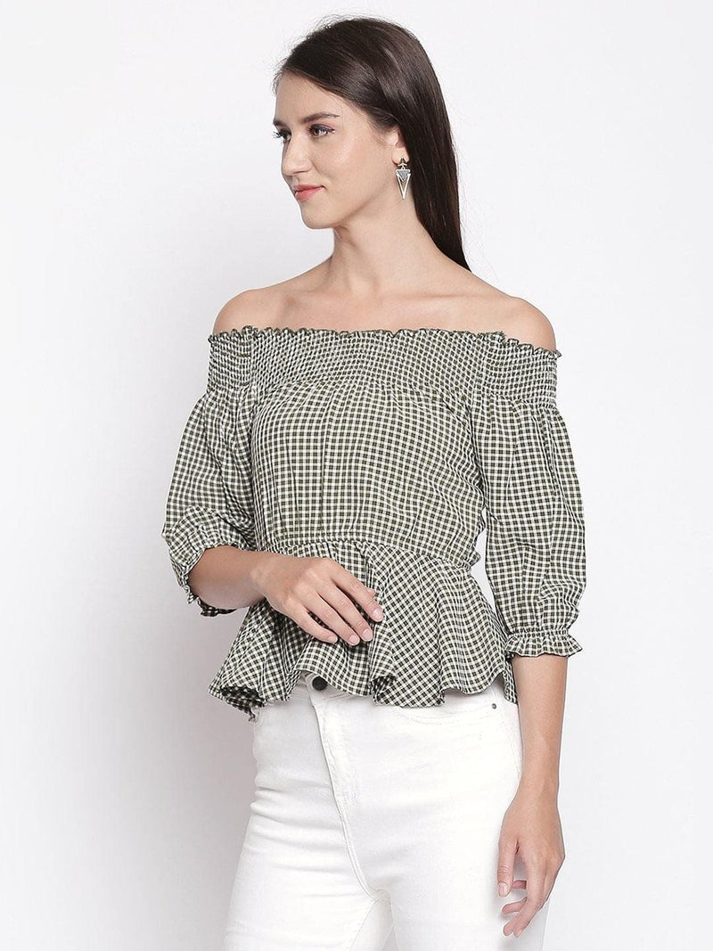 Art Cotton Off Shoulder Top with Balloon Sleeves