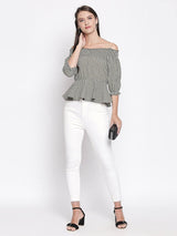 Art Cotton Off Shoulder Top with Balloon Sleeves