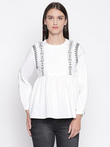White Cotton Embroidered Top