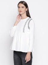 White Cotton Embroidered Top