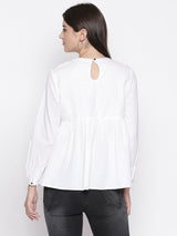 White Cotton Embroidered Top