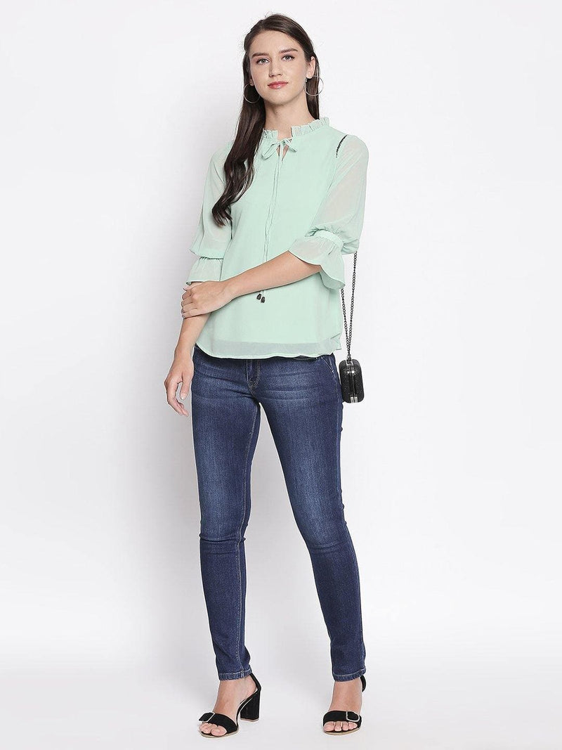 Green Georgette Regular Top