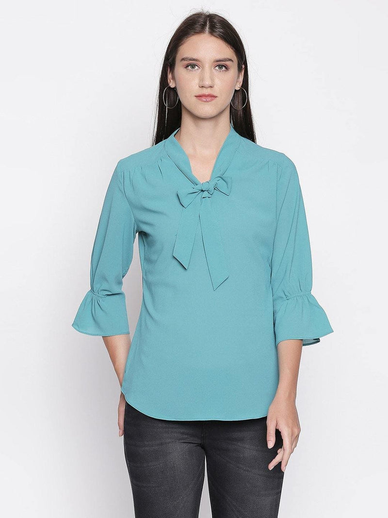 Teal Crepe Top with Tie Up