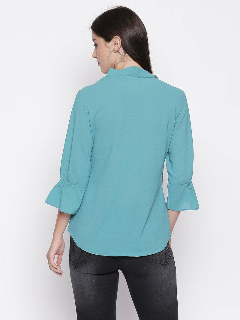 Teal Crepe Top with Tie Up