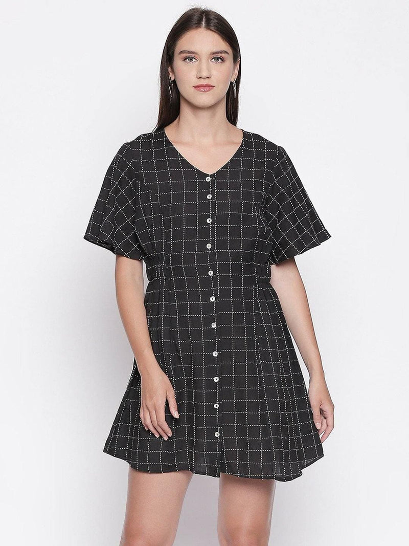 Black Checks Cotton Tunic Dress