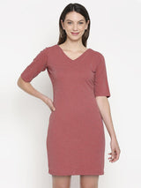 Brown Knitted Blend Slit Dress