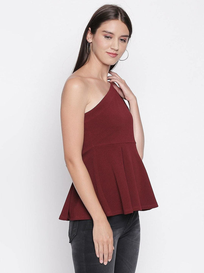 Maroon Knitted Peplum Top