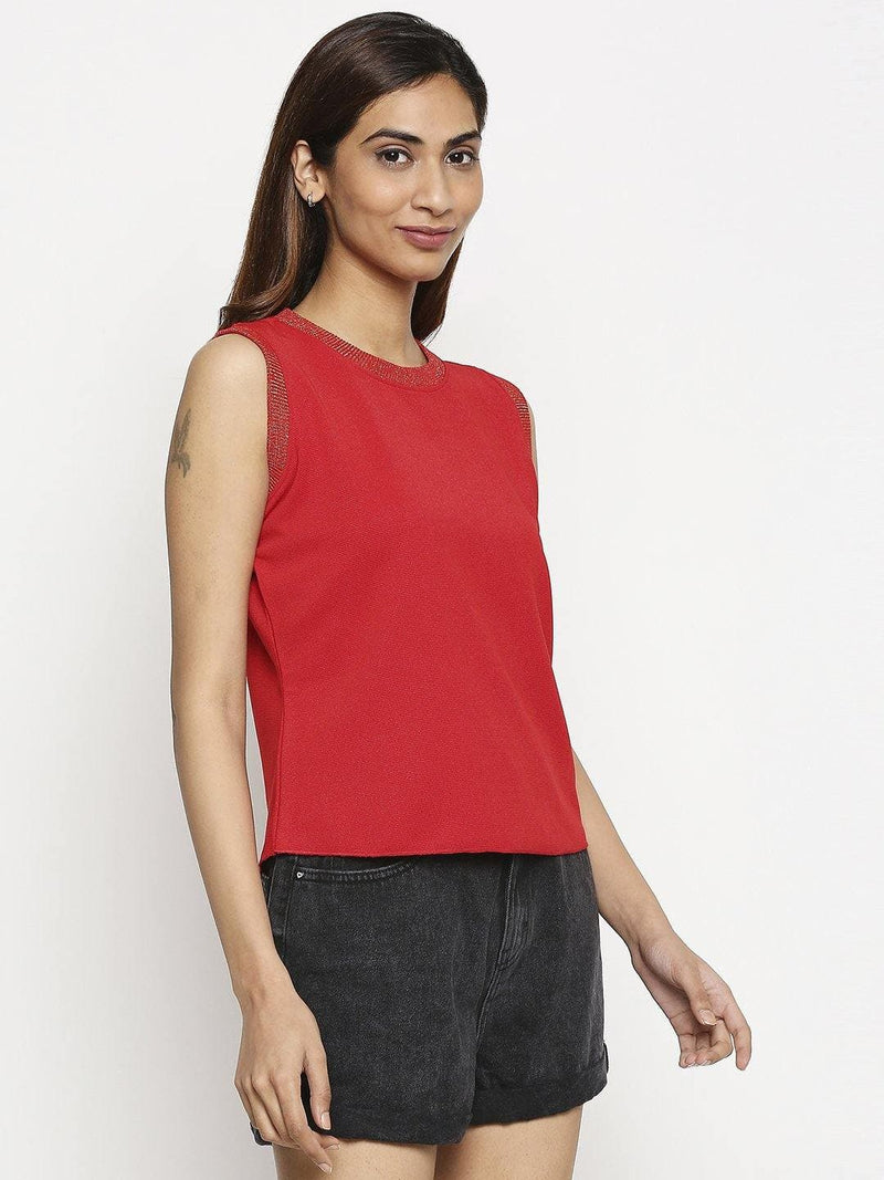 Red Knitted Regular Top