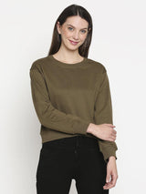 Olive Looper Knit Cotton Pullover