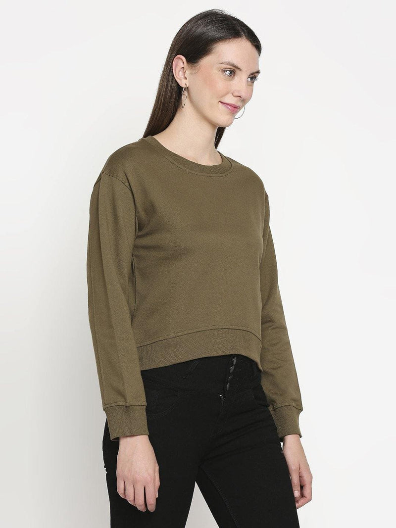 Olive Looper Knit Cotton Pullover
