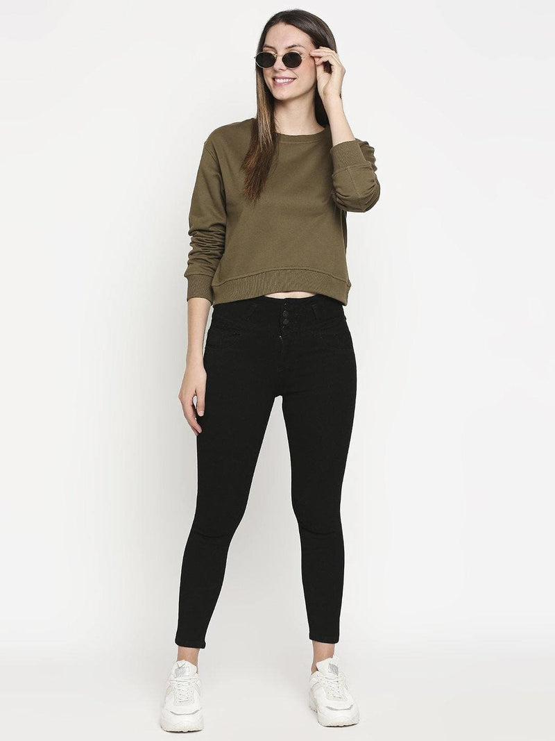 Olive Looper Knit Cotton Pullover