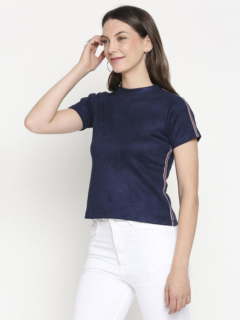 Navy Suede Crop Top