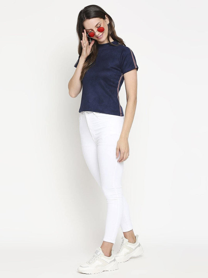 Navy Suede Crop Top