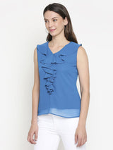 Blue Georgette Ruffled Top