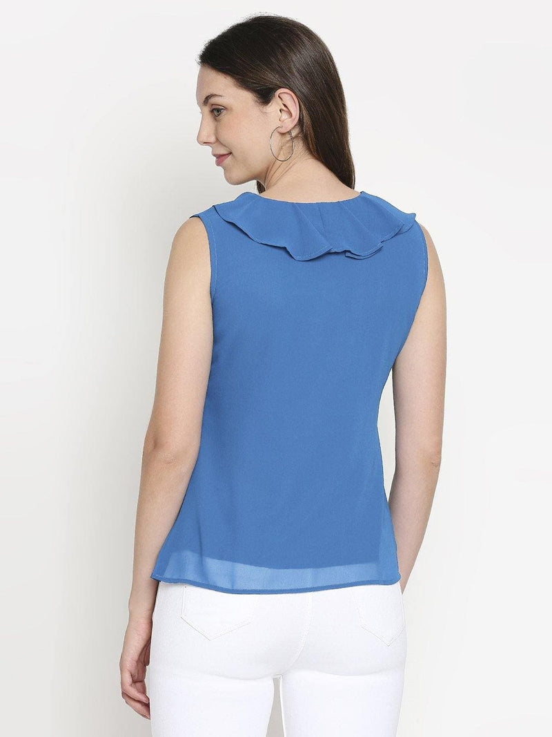 Blue Georgette Ruffled Top