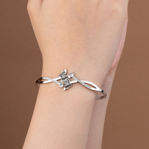Silver Dual Butterfly Diamond Bracelet