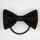 Space Black Crepe Knit Sparkle Bow Hair Tie