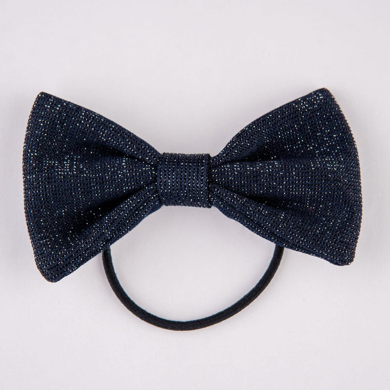 Space Blue Crepe Knit Sparkle Bow Hair Tie